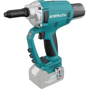 Cordless Rivet Gun Tool, ONEMANA Electric Automatic Rivet Gun Brushless up to 3/16'', Tool-free Nose Piece Change, Compatible with Makita Battery Pack (Bare Tool Only)