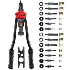 TWT 16" Rivet NUT Tool Hand Blind Riveter,RIVNUT Riveting Tools with Nut Setting System Totally 13mandrels M3 M4 M5,m6,m8,m10 M12, 8-32,10-24, 1/4-20, 5/16-18,3/8-16,1/2-13 +125PCS Rivets Nuts