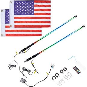 KEMIMOTO COB Whip Lights, 1440pcs LEDs per Whip Far Bright High Density, Bluetooth-connectivity App Control for UTV ATV Buggy Boat Compatible with Can-Am Maverick X3 Polaris RZR, 2pc 3ft