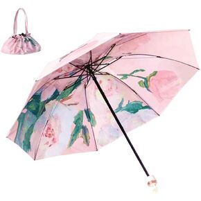 Loudy ZDZ dual-use elegant super lightweight compact travel folding umbrella for rain wind and sun, double-sided printed oil painting floral umbrella UV protection UPF50+