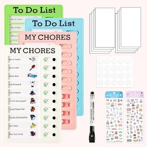 UPINS 4Pcs Chore Chart for Kids Multiple Kids, Daily Chore Board Checklist Board to Do List for Family Adults, Visual Schedules and Planning Board, Routine Chart for Home Office School