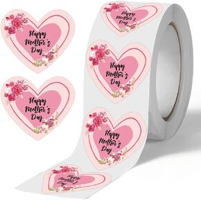 Happy Mother's Day Heart Shaped Stickers 2 Inch Floral Mothers Day Gift Tags Mother's Day Presents Labels Mother's Day Party Favor Sticker for Envelope Seal Cards Boxes Gift Wrap 500 Pcs (Color1)