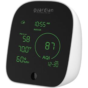 Guardian Technologies Smart Air Quality Monitor, Displays PM 2.5 Levels, Humidity, Temperature Indoor and Outdoor and VOCs in Real Time, App Controlled, Alexa and Google Enabled, Black/White, AQM101