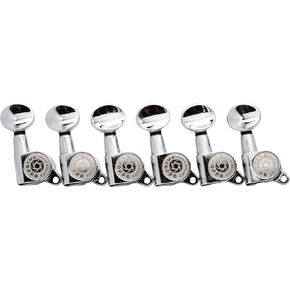 Eddaray 6 Inline Vintage Guitar Machine Heads - 1:18 Gear Ratio Sealed Tuning Key Pegs Tuners with Oval Shaped Button Replacement(E-1006, Chrome)