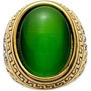 JWM Men's Stainless Steel Rings Inlaid with Natural Green Cats Eye Stone Rings for Men Boys, Cocktail Party Biker Rings, Delicate Packaging with Box