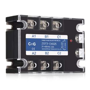 CGELE 3 Phase Solid State Relay SSR-40DA DC to AC Input 3-32VDC to Output 24-480VAC 40A Plastic Cover…