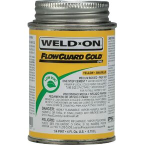 Weld-On 11029 FlowGuard Gold CPVC Medium-Bodied High-Strength Professional Plumbing Cement - Fast-Setting and Low-VOC, Yellow, 1/4 Pint (4 fl oz)