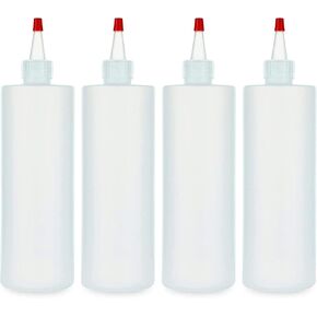 BRIGHTFROM Empty Squeeze Bottles 16 OZ, 4 PACK Squirt Containers with Red Top, BPA Free for Condiments, Syrup, Ketchup, Sauces, Dressing, Oil, Honey | Arts and Crafts - Leak Proof - Kitchen