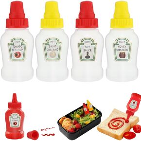 Andibro Mini Ketchup Bottle, 23ml Refillable Plastic Condiment Container Small Squeeze Bottles Dressing Sauce Bottle for Jam Honey Chocolate Cream Syrup Salad Kids Lunch Accessories 4Pcs