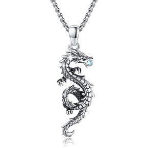 PCTJYFU Dragon Necklace for Men 925 Sterling Silver Oxidized Mens Dragon Pendant Unisex Jewelry Valentine's Day Gift for Boys Women Girls