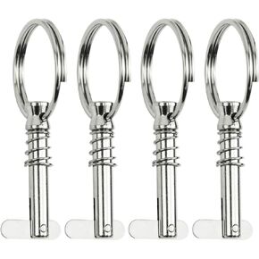 Leadrise 4 PCS 316 Stainless Steel Quick Release Pin Boat Pins w/Drop Cam & Spring 1/4" x 1" Grip Lanyard,Usable Length 1", Bimini Top Pin, Marine Hardware