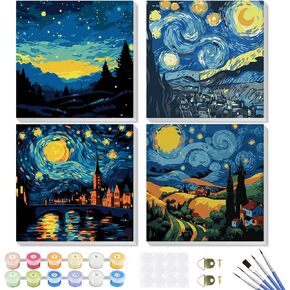 Paint by Number for Adults Beginners and Kids, 4 Pack DIY Adult Paint by Number Kits on Canvas Framed, Natural Abstract Landscape Acrylic Oil Painting by Numbers Kits Crafts for Home Decor 8x8inch
