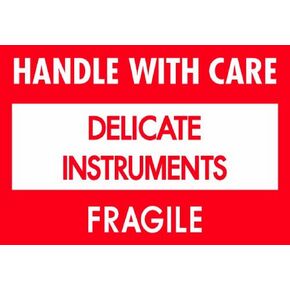 Tape Logic Aviditi Tape Logic 3" x 5","HWC - Delicate Instruments - Fragile" Red/White/Black Warning Sticker, for Shipping, Handling, and Packing (1 Roll of 500 Labels)