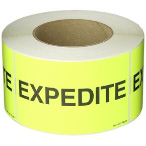 Tape Logic Aviditi Tape Logic 3" x 5","Expedite" Fluorescent Yellow Warning Sticker, for Shipping, Handling, Packing, and Moving (1 Roll of 500 Labels)