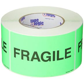 Tape Logic Aviditi Tape Logic 3" x 5","Fragile" Fluorescent Green Warning Sticker, for Shipping, Handling, Packing, and Moving (1 Roll of 500 Labels)