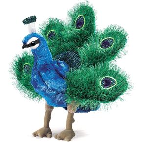 Folkmanis Small Peacock Hand Puppet, Blue; Green, Gold