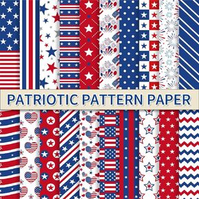 Whaline 40 Sheets Patriotic Pattern Paper Star Fireworks Stripe Scrapbook Specialty Paper 4th of July Double Sided Craft Paper for Independence Day DIY Card Making Photo Album Decor, 5.9 x 5.9 Inch
