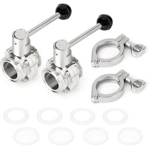 TAISHER 1PCS 304 Stainless Steel 2" Tri Clamp 64MM Ferrule Flange Sanitary Butterfly Valve with 2" Tri Clamp and Silicone Gasket