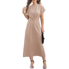 MyFav Women's Formal Dresses Batwing Elegant Tie Elastic Waist Front Wrap Maxi Wedding Guest Cocktail Party Dresses in Kuwait