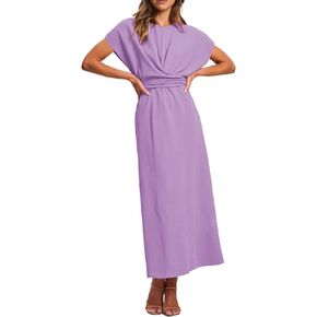 MyFav Women's Formal Dresses Batwing Elegant Tie Elastic Waist Front Wrap Maxi Wedding Guest Cocktail Party Dresses