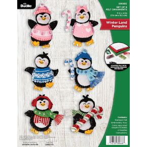 Bucilla, Winter Land Penguins, Felt Applique 6 Piece Ornament Making Kit, Perfect for DIY Arts and Crafts, 89668E