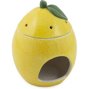 Boston International Wax Melt Warmer Ceramic Tealight Tart Burner, 5" Tall, Lemon