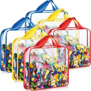 Windyun 6 Pcs Toy Storage Organizer PVC Storage Bag with Zipper Board Game Storage Bag Toy Storage Bags for Board Games Building Blocks Books Storage Supplies, 3 Colors, 12.2 x 9 x 1.6 Inch