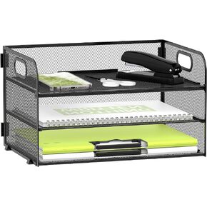 Daltack 3-Tier Paper Organizer with Handle, Mesh Desk Organizer Letter Tray, Paper Tray Organizer File Organizer for A4 File Folder，Black