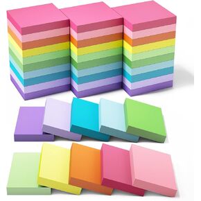 EOOUT 1.5x2 Inches Sticky Notes, 30 Pack 10 Bright Colors Self-Stick Pads, Super Adhesive Bright Colors Memo Pads, 75 Sheets/Pad