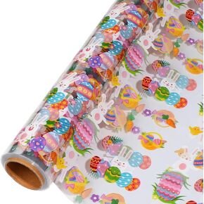 shareluck 31.5" x 50ft Easter Cellophane Wrap - Easter Cello Wrapping paper to Wrap Gift Basket, Treat-Easter Design & Eggs Cellophane. (31.5" fold into 16")