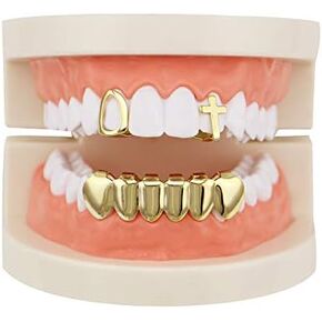 18K Gold Plated 2pcs Single Top and Bottom Grills Teeh Grillz Set for Men Hip Hop Grillz Set