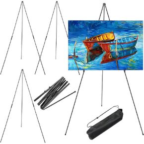Easel Stand for Display Wedding Sign and Poster, 63 Inch Instant Folding Art Easel with Storage Bag, Portable Adjustable Tripod Stand, Metal Black Poster Stand for Painting, Holds 5 Lbs(4 Pcs)