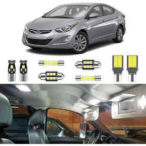 LIGHSTA 8PCS Super Bright White Interior LED Light Kit Package for Hyundai Elantra 2011 2012 2013 2014 2015 2016 + License Plate Lights and Install Tool