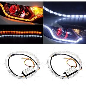 GrandviewTM 2pcs Flexible Car Led Strip, Crystal DRL Led Lights Daytime Running Light Flowing Turn Signal Light Headlight White/Amber Fog Lamp 12V