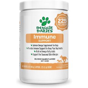 Doggie Dailies Omega 3 for Dogs, 225 Soft Chews, Salmon Oil for Dogs with Apple Cider Vinegar, Bee Pollen, Kelp, Zinc & Biotin - for Healthy Skin & Coat, Immune System & Seasonal Allergy Support