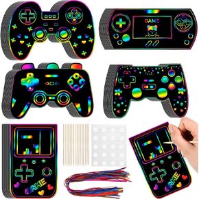 RoundFunny 60 Pieces Video Game Scratch Cards Gamer Party Favors Scratch Crafts Paper Party Ornaments for Birthday Goodie Bag Classroom Reward DIY Activities
