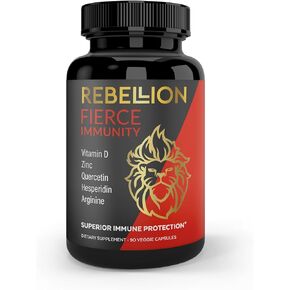 Fierce Immunity Supplement with Vitamin D, Zinc Ascorbate, L-Arginine, Quercetin, and Hesperidin – Non-GMO & Gluten-Free, 90 Veggie Capsules (1-Month Supply)