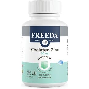 Freeda Chelated Zinc Supplement - Kosher 30 mg Zinc Chelate Zinc Tablets as Albion TRAACS Zinc Bisglycinate - Zinc Chelated for Adults - Pure Zinc 30mg - Zinc for Men & Women - (100 Tiny Tablets) in Kuwait