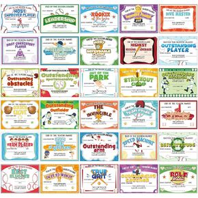Fuyoooo 60 Pcs Baseball Achievement Award Certificates End of Season Baseball Team Awards Award Certificate Paper Sports Ceremony Certificate of Achievement for Kids Preschool Kindergarten School