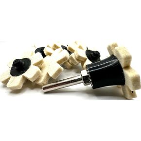 10 Pack 3" Wool Felt Buffing & Polishing Stars, Ideal for Buffing & Polishing Inside of cylinders, Pipe, tubing, Excels on Aluminum, Steel, Titanium - Includes Holder