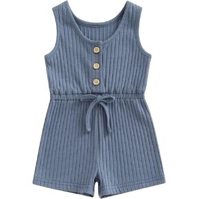 Toddler Baby Girl Summer Outfit Short Sleeve Ribbed Romper Solid Jumpsuit Overall Shorts Cute Infant Newborn Clothes