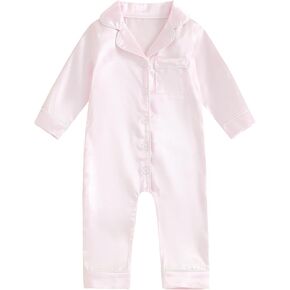 Newborn Baby Boy Girl Silk Pajamas Jumpsuit Button Down Long Sleeve One Piece Romper Pjs Satin Infant Sleepwears