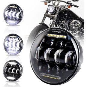 PXPART 5.75inch 5 3/4" LED Headlight with White Halo DRL 66W Motorcycle Driving Headlight Replacement for Harley Davidson Dyna Sportster Iron 883 Low Rider Street Bob Softail Black