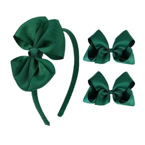 Red Bow Headband & 2 Pcs 4 Inch Hair Bows Set, Back School Hair Accessories for Little Toddler School Girls (Red)