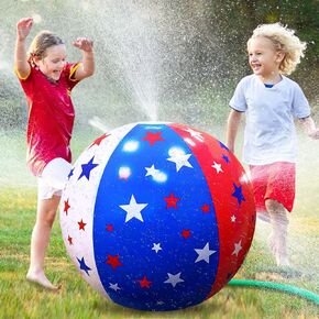 35" Inflatable Sprinkler for Kids 4th of July American Flag Star Jumbo Sprinkler Ball Water Toys for Kids Adults Outdoor Garden Backyard Summer Water Party 4th of July Party Games Activities