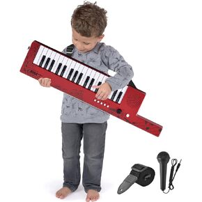 Pyle Digital Musical Karaoke Portable Electronic Piano Keyboard with Built-in Rechargeable Battery & Wired Microphone, Red (37 Keys) (PKBRD87RD.5)