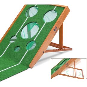 EGOOIEYE Putting Matt for Indoors, Golf Chipping Game, Realistic Surface Golf Putting Mat, Practicing at Home or in Office, 4 Real Golf Balls, Putting Cup and Chipping mat Included