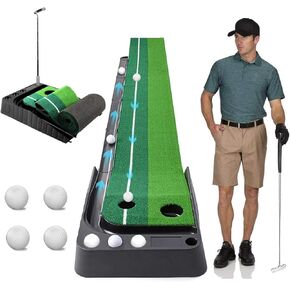Aliennana Golf Putting Green Mat مع إرجاع الكرة تلقائيًا، مساعد تدريب على ممارسة الجولف، طويل جدًا 9.84 قدم، أخضر احترافي للاستخدام الداخلي/الخارجي مع 4 كرات إضافية حصائر جولف قابلة للطي in Kuwait