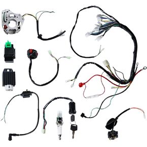 Complete Electrics Stator Coil CDI Wiring Harness Solenoid Relay Spark Plug for 4 Stroke ATV 50cc 70cc 110cc 125cc Pit Quad Dirt Bike Go Kart Scooter Moped Parts Complete Wiring Harness