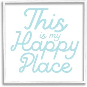 Stupell Industries Blue Happy Place Phrase Framed Wall Art, Design by Daphne Polselli